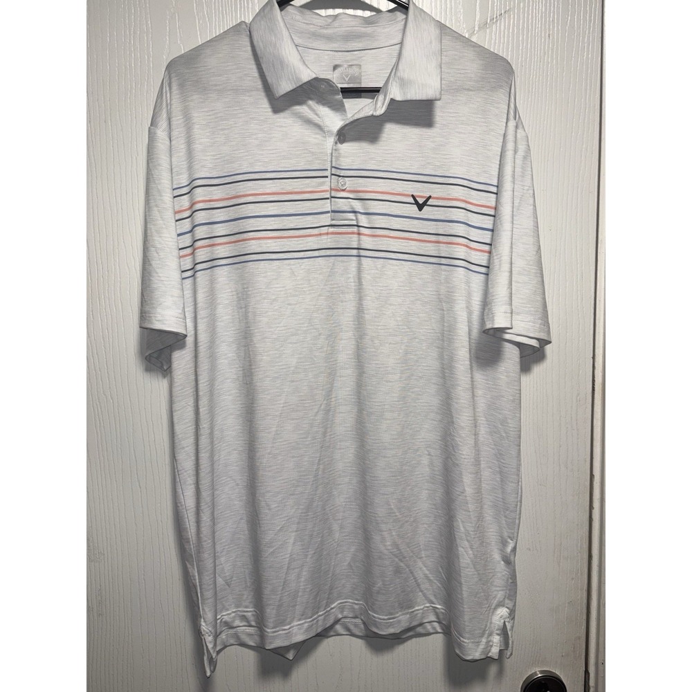 Callaway Men's Opti-Dri Striped Gray Short Sleeve Stretch Polo Shirt‎ Sz. L